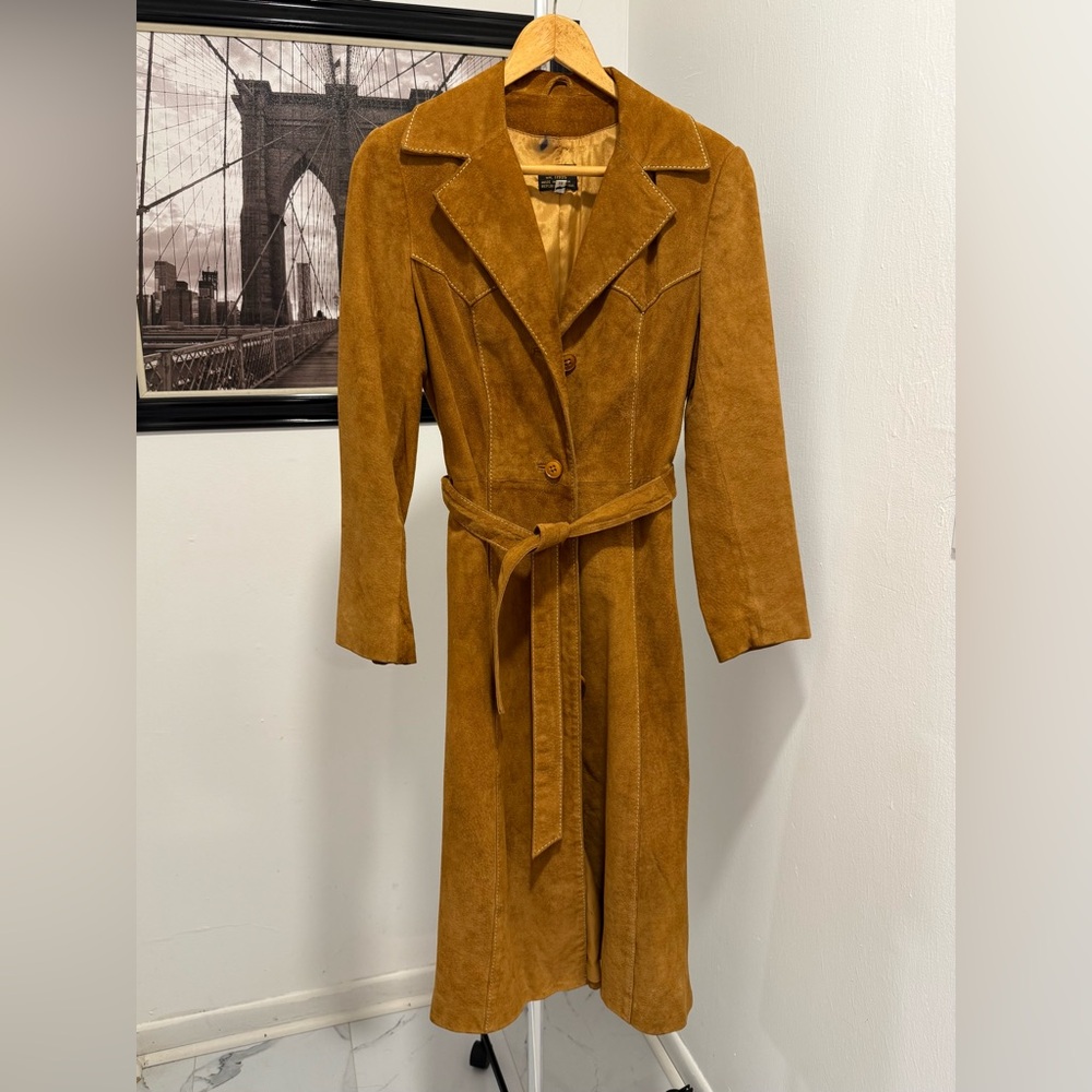 Women's Suede Trench Coat - Camel Brown